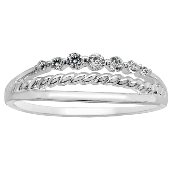 Marsala Sterling Silver Multi Row CZ Band Ring - image 