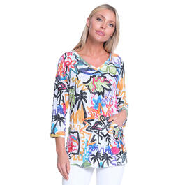 Plus Size Ali Miles 3/4 Sleeve Abstract Burnout Tunic with Pocket