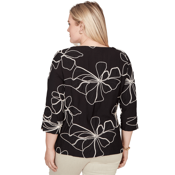 Petite Alfred Dunner Detail Driven Floral Embroidery Blouse