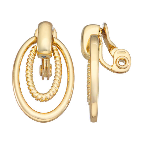 Napier Gold-Tone Door Knocker Clip Earrings - image 