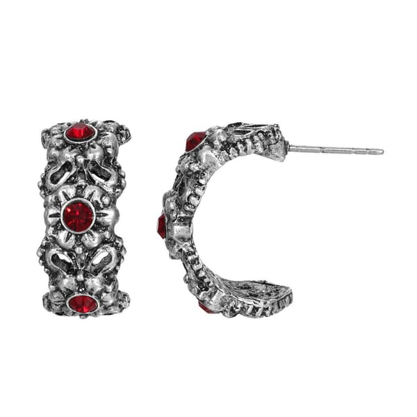 1928 Pewter Siam Stone Hoop Earrings - image 
