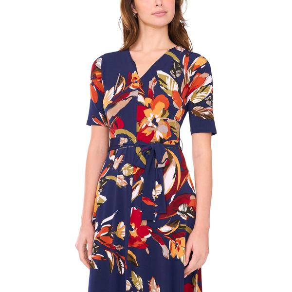 Womens MSK Short Sleeve V Neck Floral Midi Dress - Boscov's