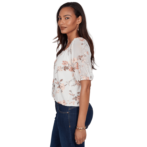 Petite Skye’s the Limit Blooming Pastels Embroidery Blouse