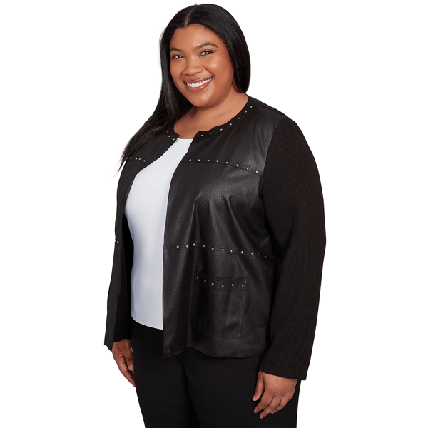 Plus Size Alfred Dunner Business As Usual Faux Leather Sweater