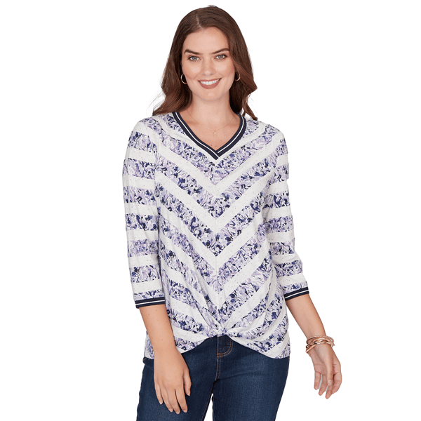 Petite Ruby Rd. Jetsetter Floral Stripe Twist Front Knit Top - image 