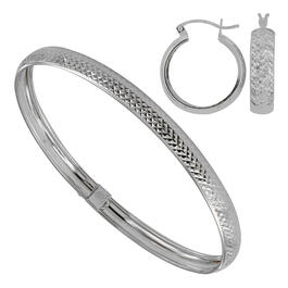 Sterling Silver Hoop Earrings & Bangle Bracelet Set