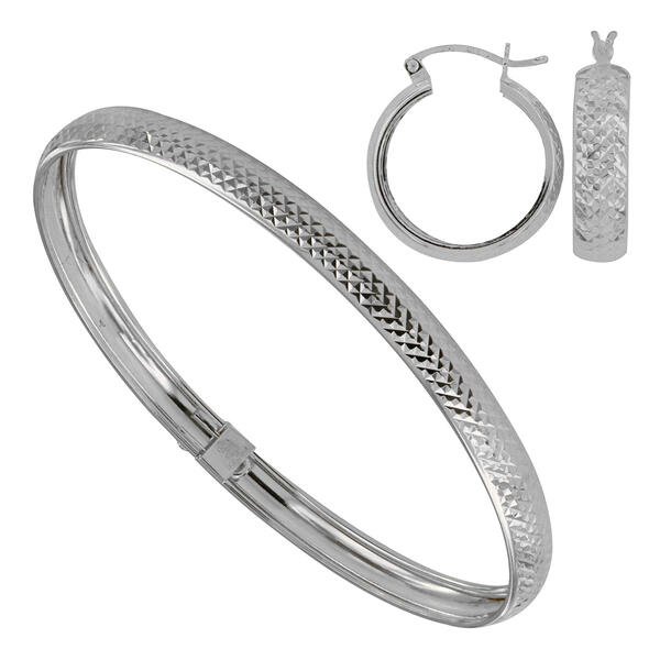 Sterling Silver Hoop Earrings & Bangle Bracelet Set - image 
