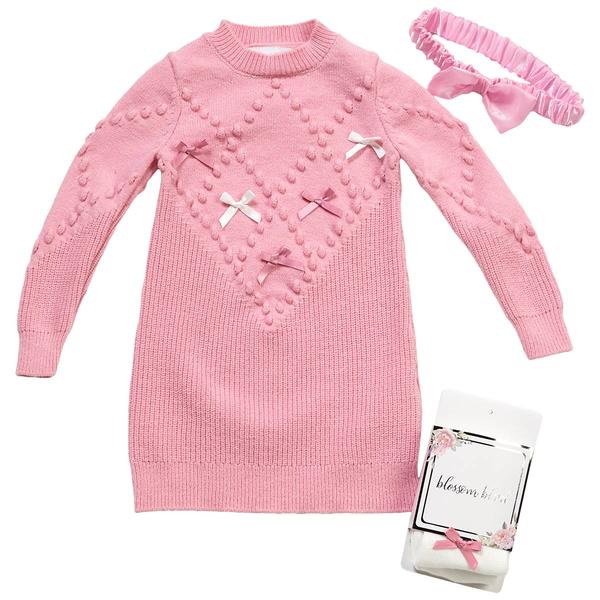 Baby Girl (12-24M) Blossom Blvd 3D Bow Sweater Dress with Socks - image 