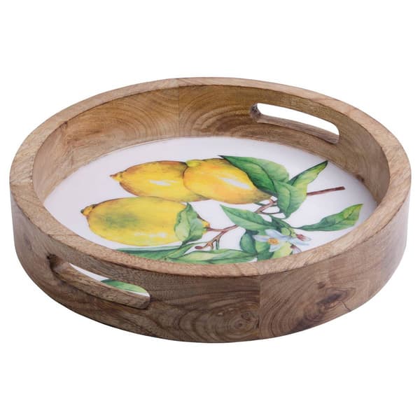 Home Essentials Lemon 18in. Round Mango Wood Tray - image 