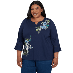 Plus Size Alfred Dunner Indigo Girls Floral Embroidery Blouse