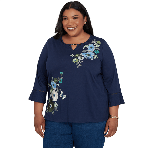 Plus Size Alfred Dunner Indigo Girls Floral Embroidery Blouse