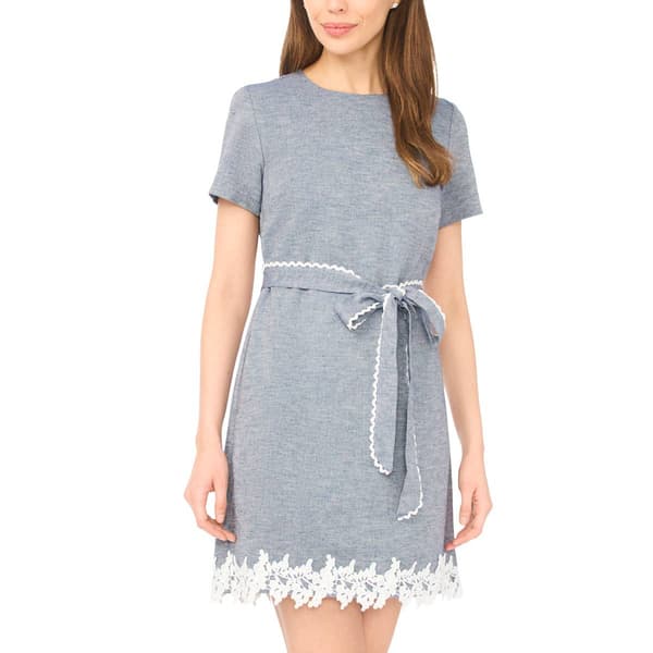 Womens Cece Short Sleeve Lace Hem Self Belt Dress
