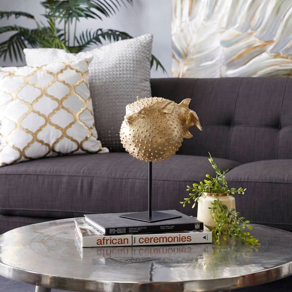 9th & Pike&#174; Gold Coastal Pufferfish Sculpture - 14x7