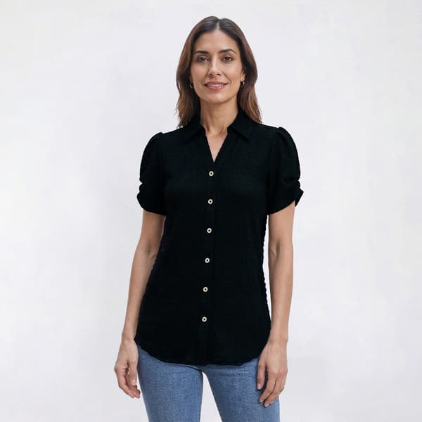 Petite Kasper Short Pleat Sleeve Button Front Blouse - image 