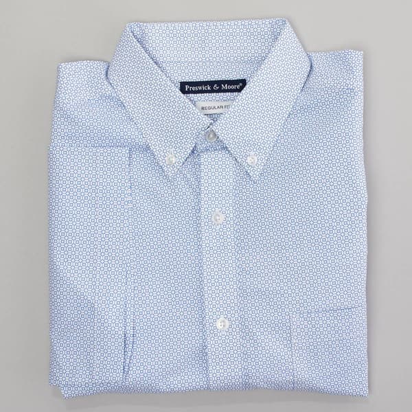 Mens Preswick & Moore® Short Sleeve Button Down Shirt-Light Blue