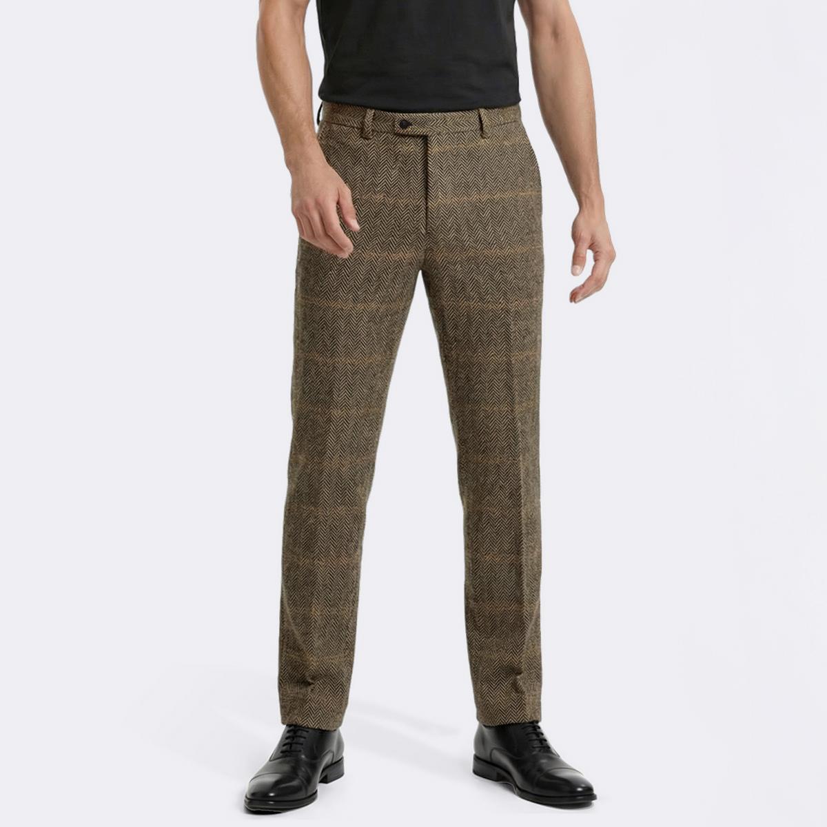 Mens Paisley & Gray Plaid Pants - Brown/Orange