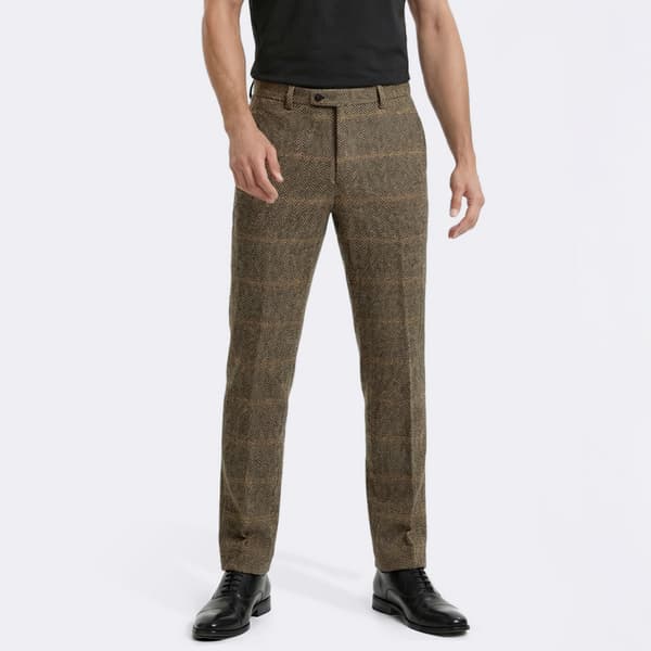 Mens Paisley & Gray Plaid Pants - Brown/Orange - image 