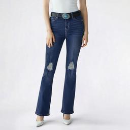 Juniors YMI(R) Mid Rise Distressed Bootcut Jeans with Belt