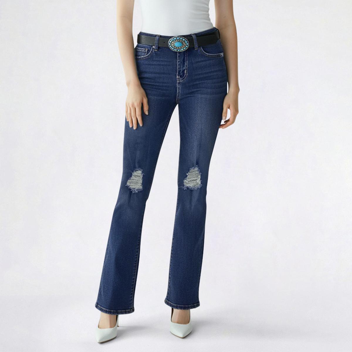 Juniors YMI(R) Mid Rise Distressed Bootcut Jeans with Belt