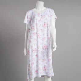 Womens Laura Ashley(R) Short Sleeve Rose Bouquet Henley Nightgown