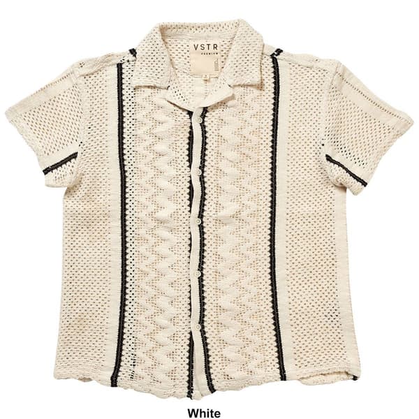 Young Mens VSTR Short Sleeve Crochet Textured Button Down Shirt