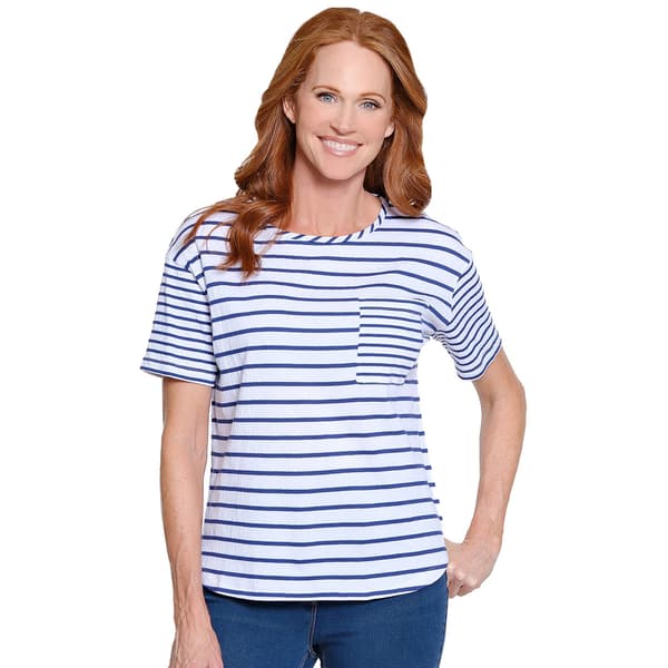 Womens Multiples Short Sleeve One Pocket Stripe Top