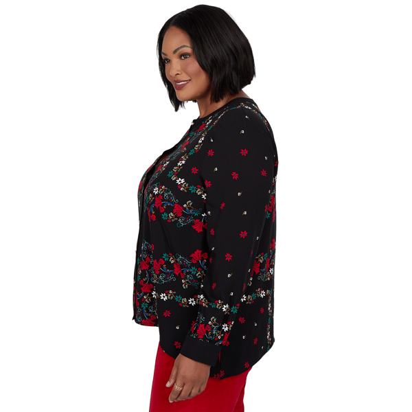 Plus Size Ruby Rd. Mysterious Romance Dramatic Floral Blouse