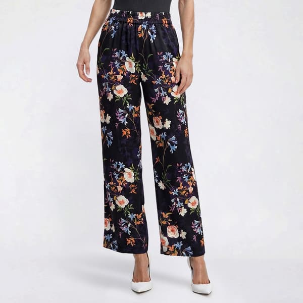 Womens Nicole Miller Pull On Floral Wide Leg Poplin Pants - image 