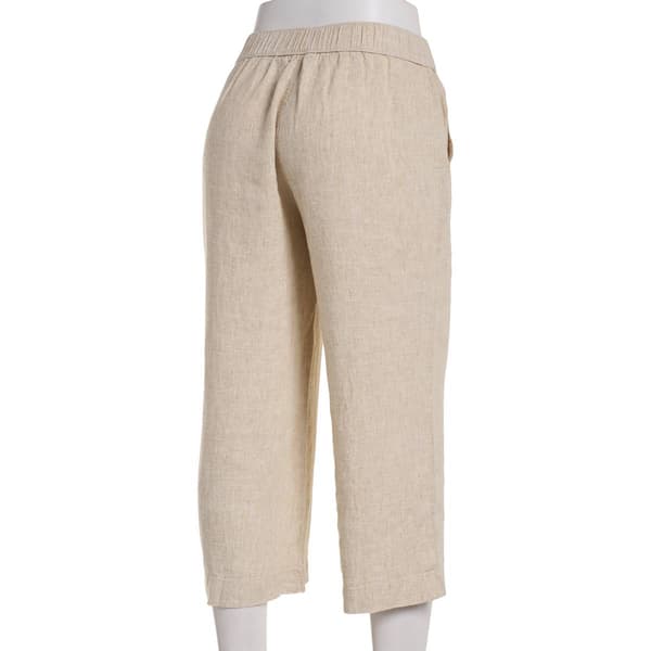 Womens Briggs Pull On Cross Hatch Linen Capris-Tan