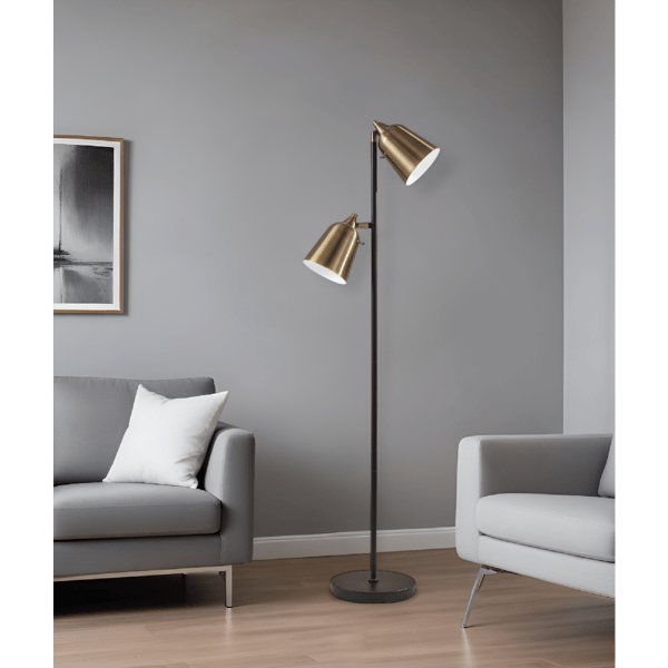 HomeRoots 58in. Black Two Light Task Floor Lamp