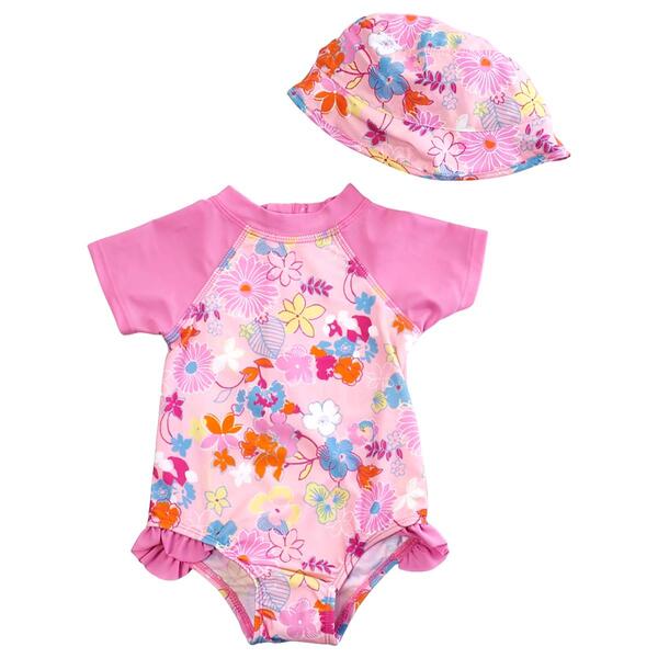 Baby Girl &#40;12-24M&#41; Floatimini&#40;R&#41; 2pc. Wildflower Swimsuit w/ Hat - image 