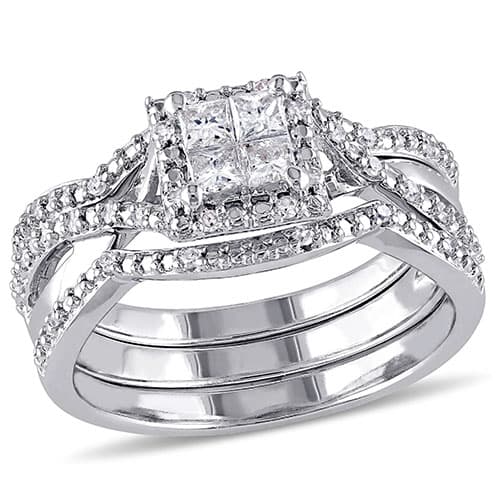 Loveblooms(tm)  Princess & Round Diamond Bridal Ring Set - image 