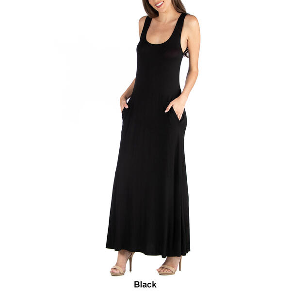 Womens 24/7 Comfort Apparel Scoop Neck Maxi Dress With Pockets