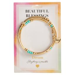 Beautiful Blessings Gold-Tone Turquoise Bead Heart Charm Bracelet