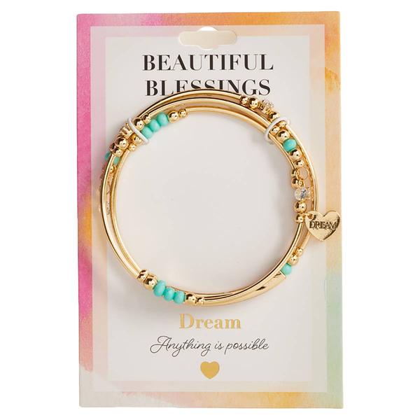 Beautiful Blessings Gold-Tone Turquoise Bead Heart Charm Bracelet - image 