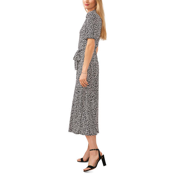 Womens MSK Elbow Sleeve Floral Collar V-Neck Midi Dress