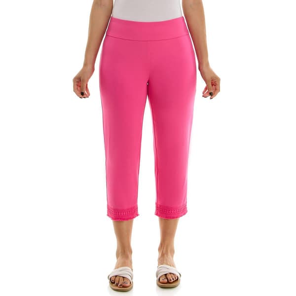 Womens Zac & Rachel Solid Embroidered Fringe Capris - image 