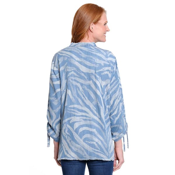 Womens Ali Miles 3/4 Tie Sleeve Abstract Button Front Blouse