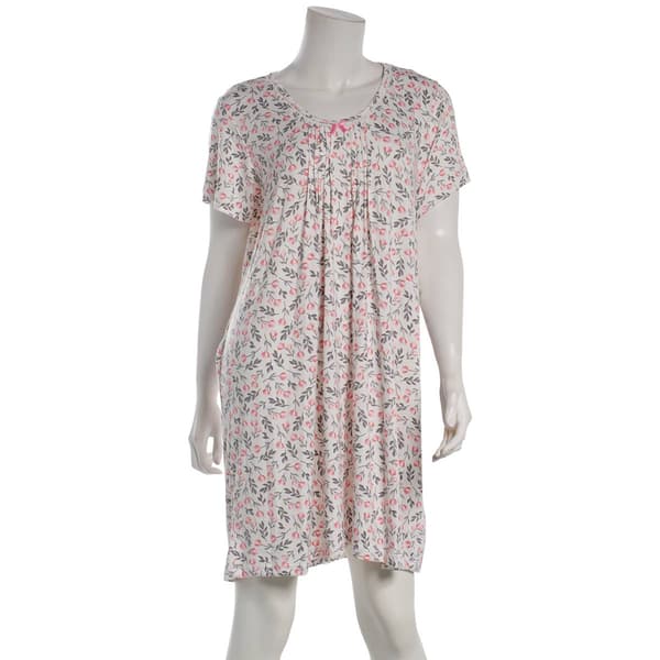 Womens Rene Rofe® Floral Pleated Front V-Neck Nightshirt