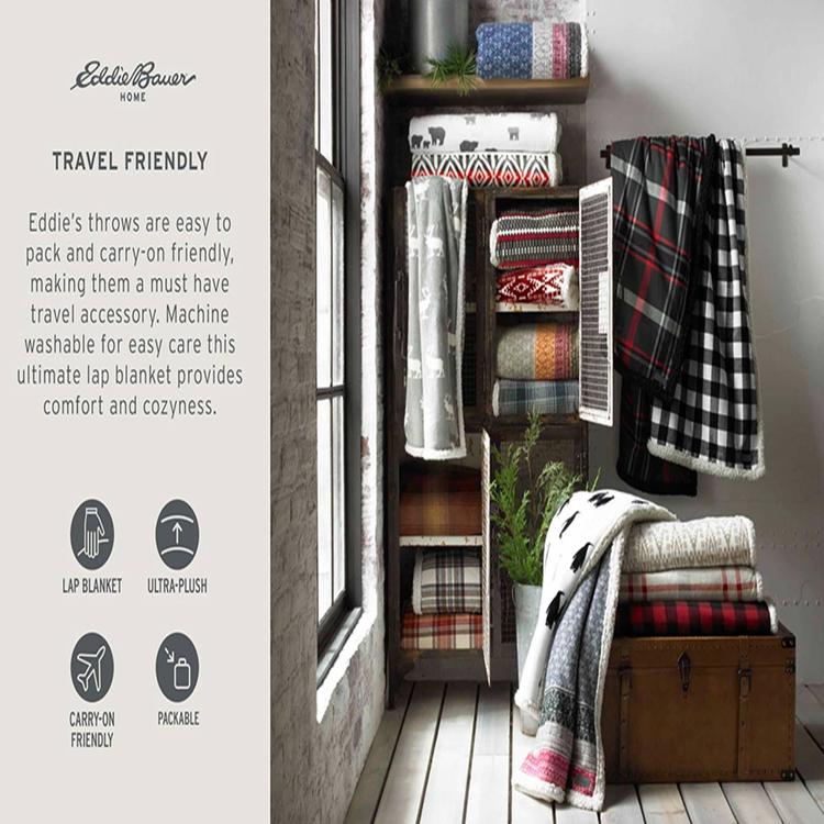 Eddie Bauer Bunkhouse Plaid Sherpa Throw