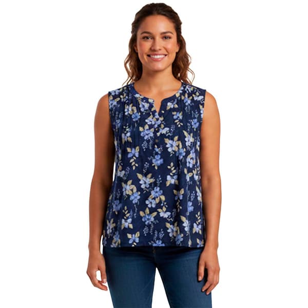Petite Napa Valley Sleeveless Floral Bloom Pleat Henley Blouse - image 