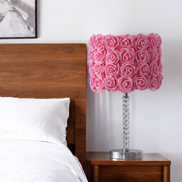 HomeRoots 18in. Pink Roses Acrylic Table Lamp