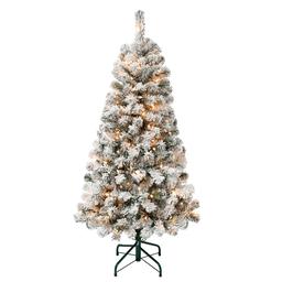 National Tree 4.5ft Acacia Flocked Tree w/ 100 Clear Lights