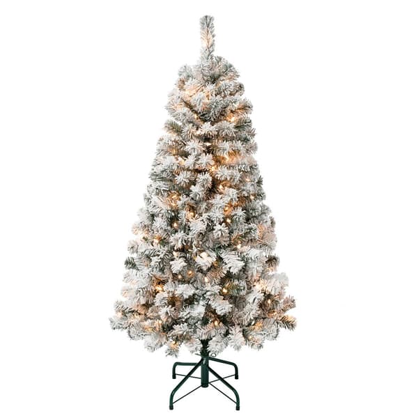 National Tree 4.5ft Acacia Flocked Tree w/ 100 Clear Lights