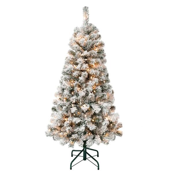 National Tree 4.5ft Acacia Flocked Tree w/ 100 Clear Lights - image 