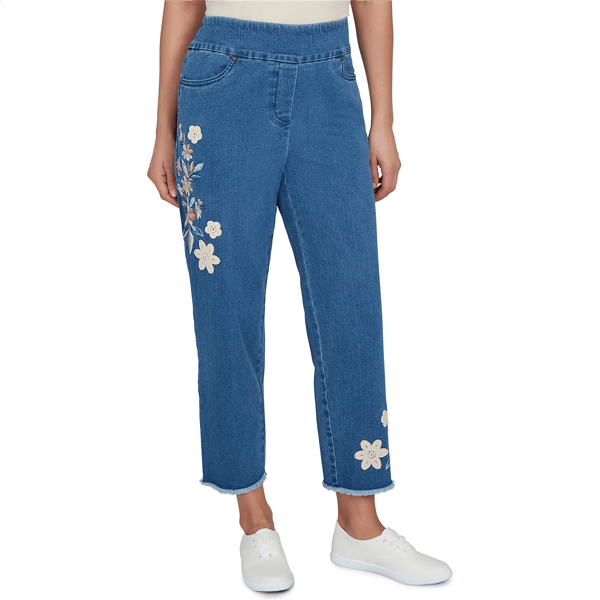 Womens Alfred Dunner Camden Market Floral Applique Pull On Jeans