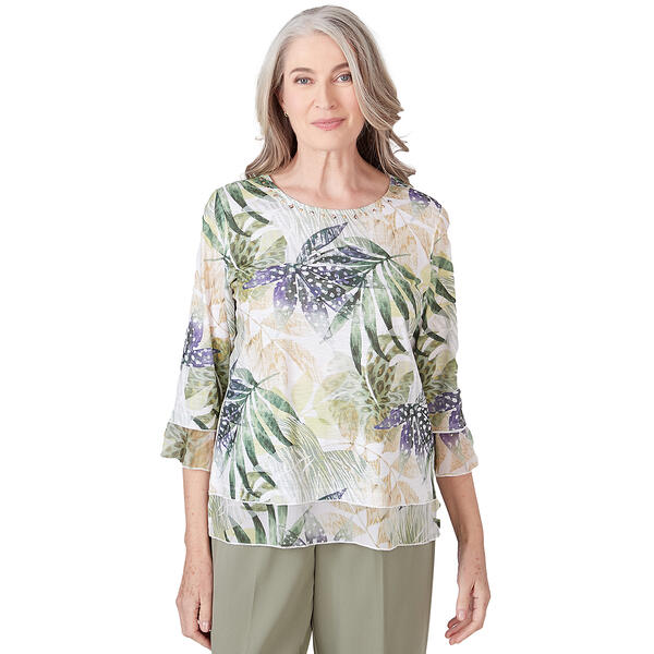 Petite Alfred Dunner Tuscan Sunset Knit Tonal Leaf with Trim Top - image 