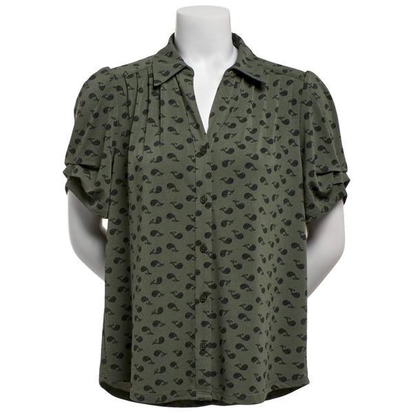 Womens Adrianna Papell Short Sleeve Paisley Button Front Blouse