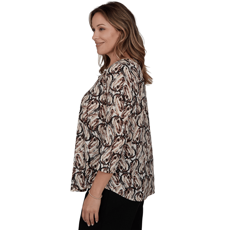Plus Size Emaline Key Items 3/4 Sleeve Boat Neck Stallion Blouse