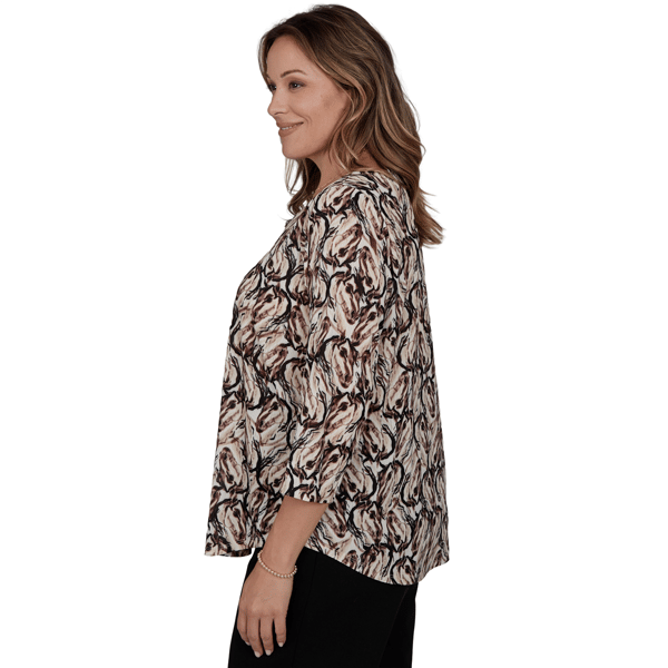 Plus Size Emaline Key Items 3/4 Sleeve Boat Neck Stallion Blouse